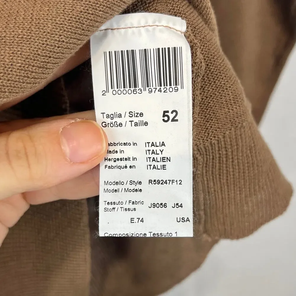 PESERICO Italy Maglia Tricot Knit Sweater Cotton Linen Crew Brown IT 52 US L XL